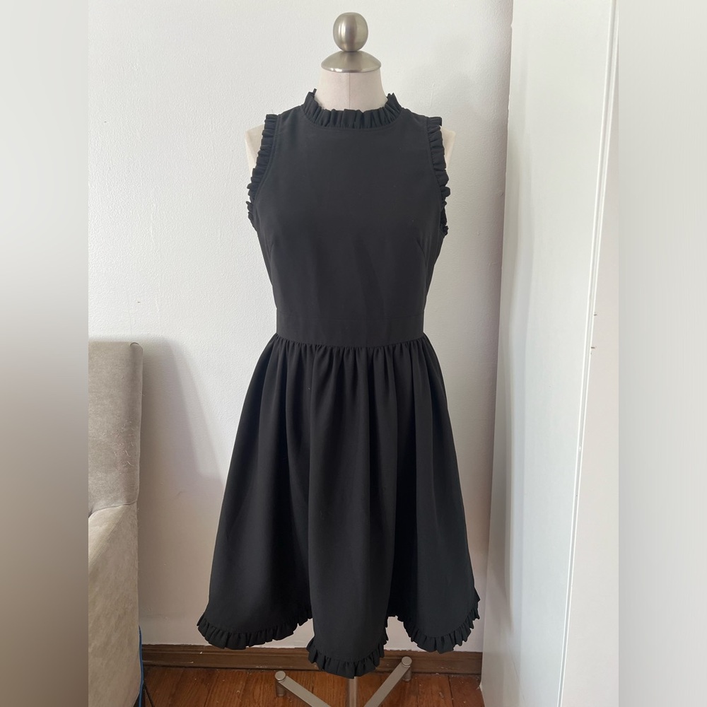 Black Kate Spade Ruffle Fit and Flare Dress